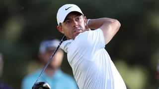 Rory McIlroy takes a shot in the first round of The Masters