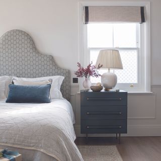 Traditional bedroom with bedside table in navy