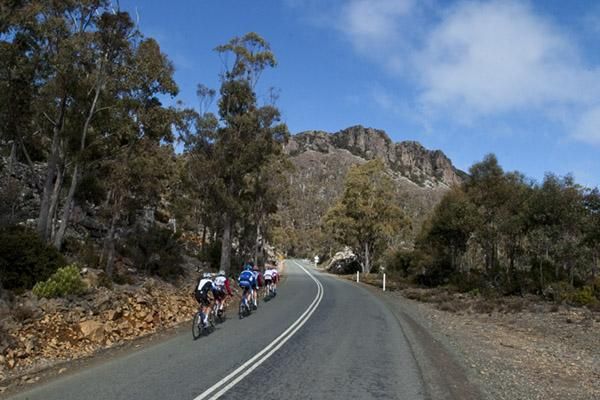 Riders head up the climb at Poatina during the 208-kilometre Launceston to New Norfolk One-Day Classic.