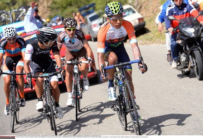Race leader Nairo Quintana sets the pace on the final climb