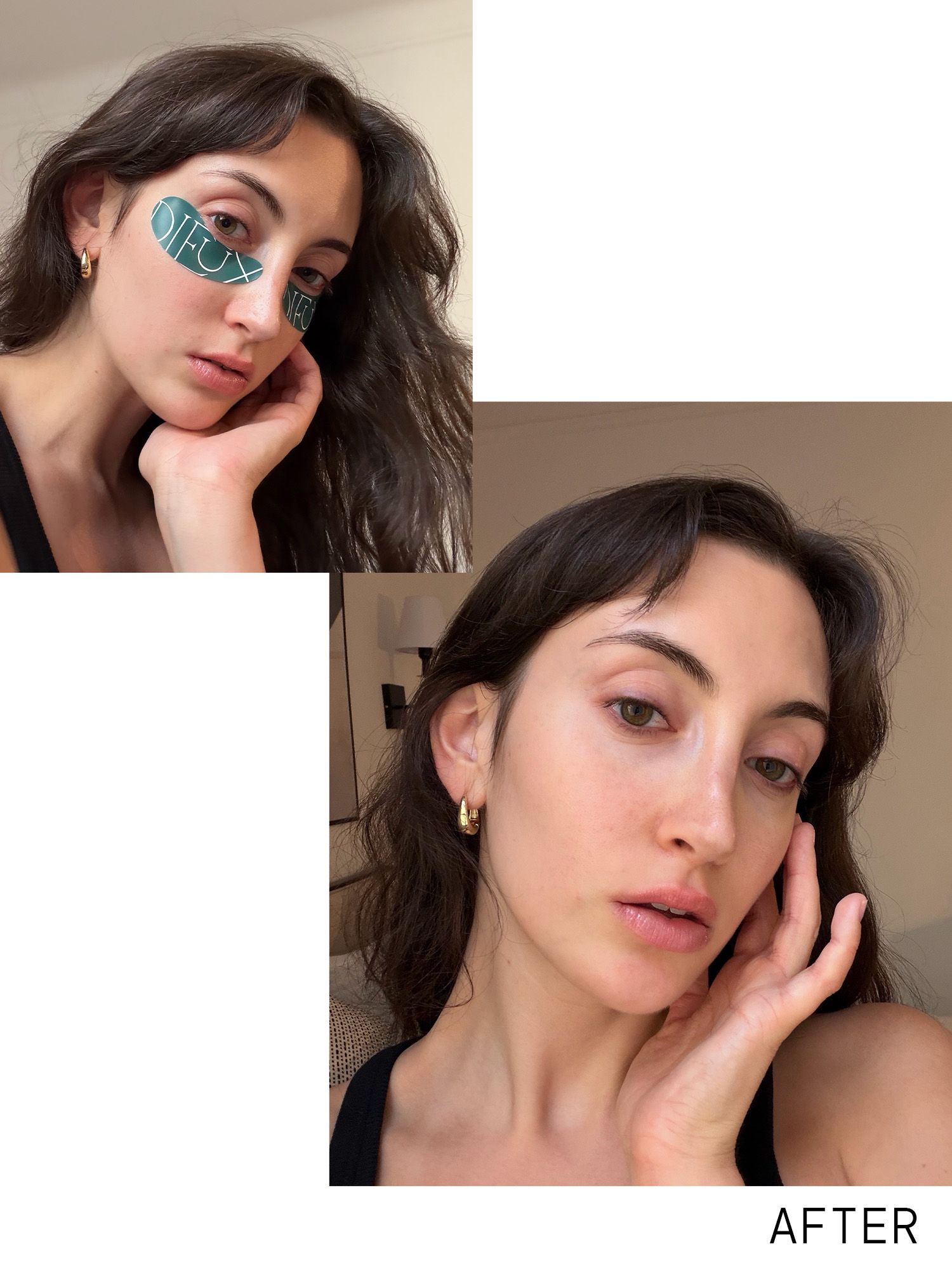 Associate Beauty Editor Alyssa Brascia testing Dieux's Forever Eye Masks