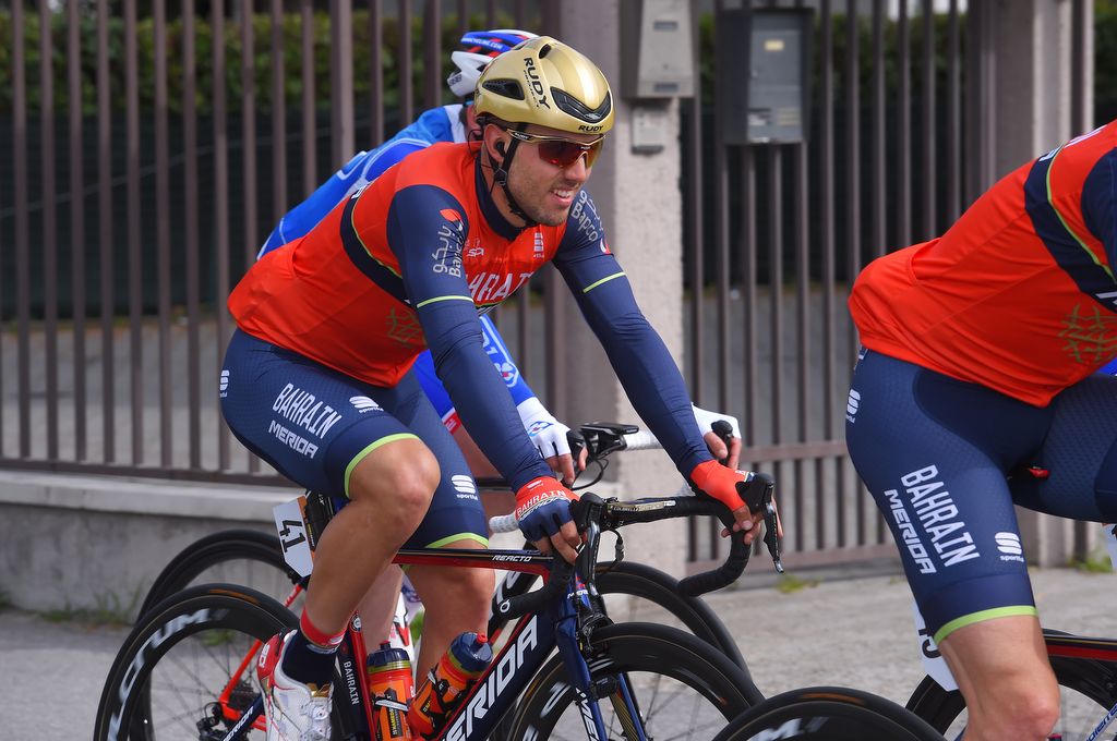 Sonny Colbrelli (Bahrain-Merida) was all smiles in the bunch