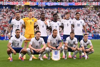 Players of England pose for a team photograph prior to the UEFA EURO 2024 group stage match between Denmark and England at Frankfurt Arena on June 20, 2024 in Frankfurt am Main, Germany