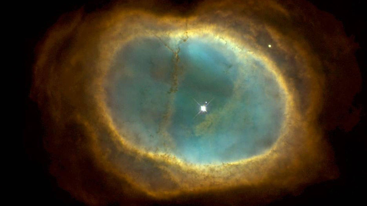 The Southern Ring Nebula viewed by the Hubble Space Telescope.