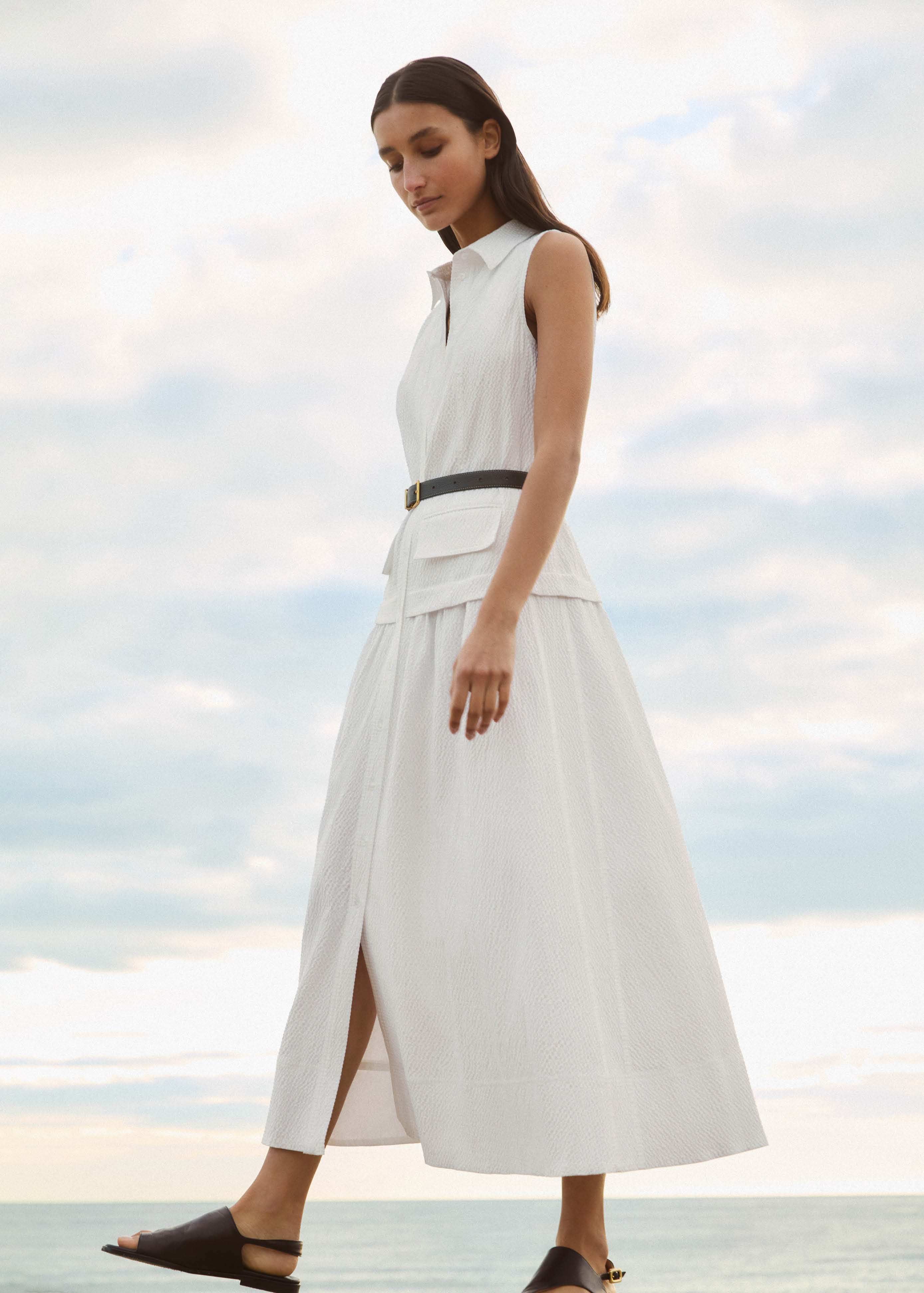 Seersucker Maxi Shirt Dress + Belt