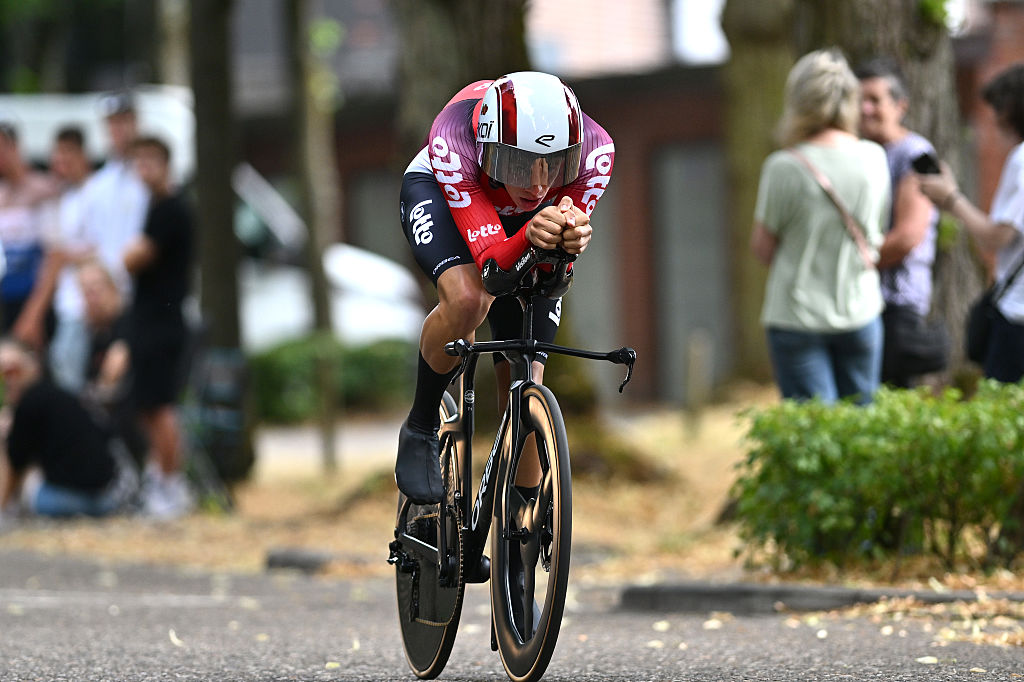 BRASSCHAAT, BELGIUM - JUNE 27: Alec Segaert of Belgium competes during the 126th Belgian Road Championship 2025 - Men's Elite Individual Time Trial a 40.5km one day race from Brasschaat to Brasschaat on June 27, 2025 in Brasschaat, Belgium. (Photo by Luc Claessen/Getty Images)
