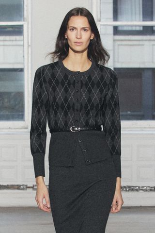 ZARA, Belted Argyle Knit Sweater