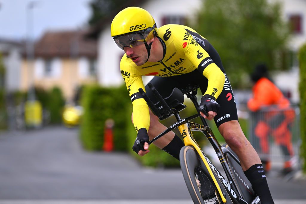 PAYERNE SWITZERLAND APRIL 23 Tim Van Dijke of The Netherlands and Team Visma Lease a Bike sprints during the 77th Tour De Romandie 2024 Prologue a 228km individual time trial stage from Payerne to Payerne UCIWT on April 23 2024 in Payerne Switzerland Photo by Luc ClaessenGetty Images
