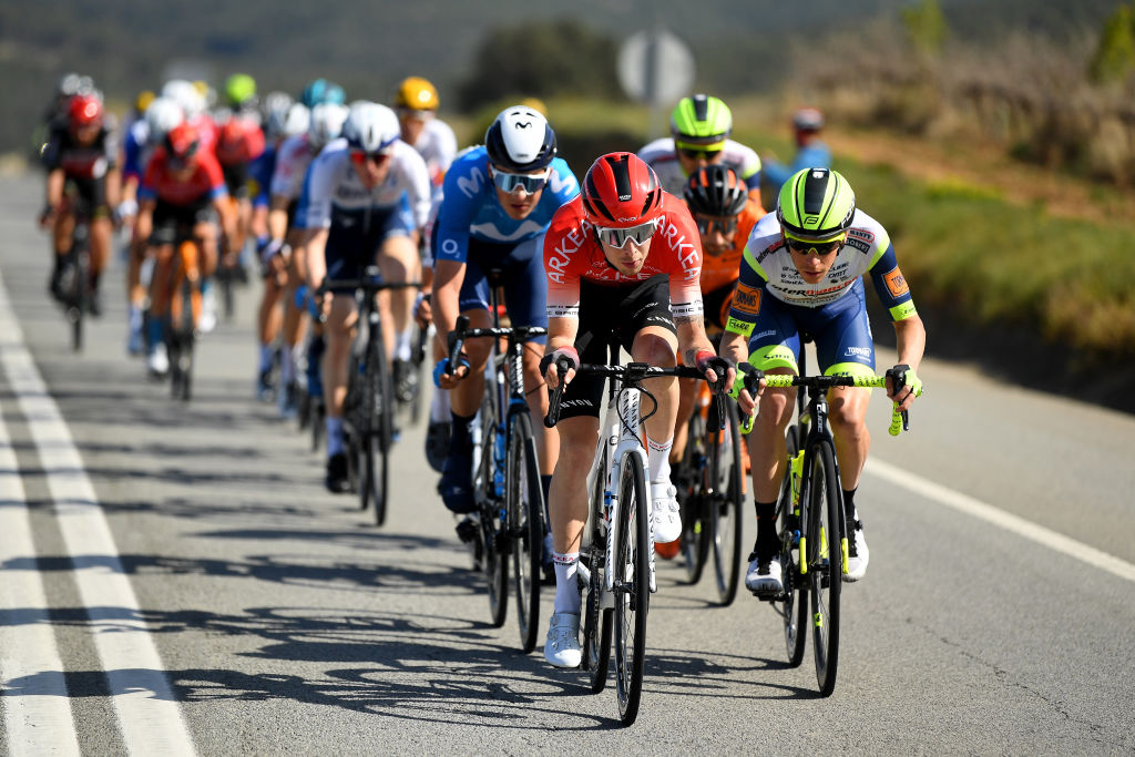 BARCELONA SPAIN  MARCH 28 Elie Gesbert of France and Team Arka  Samsic  Louis Meintjes of South Africa and Team Intermarch  Wanty  Gobert Matriaux  during the 100th Volta Ciclista a Catalunya 2021 Stage 7 a 133km stage from Barcelona to Barcelona  VoltaCatalunya100  on March 28 2021 in Barcelona Spain Photo by David RamosGetty Images