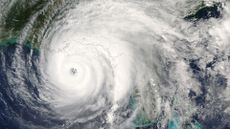 Category 5 super typhoon from outer space view. The eye of the hurricane. Some elements of this image furnished by NASA