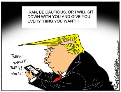 Political cartoon U.S. Trump Iran tweets North Korea summit
