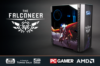 A photo of a Falconeer-themed PC.