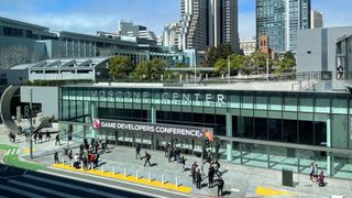 A "Game Developers Conference" sign on one of the buildings that make up the Moscone Center in San Francisco.