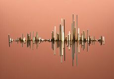 gold bars of different sizes made to look like a stock chart with a burnt orange background