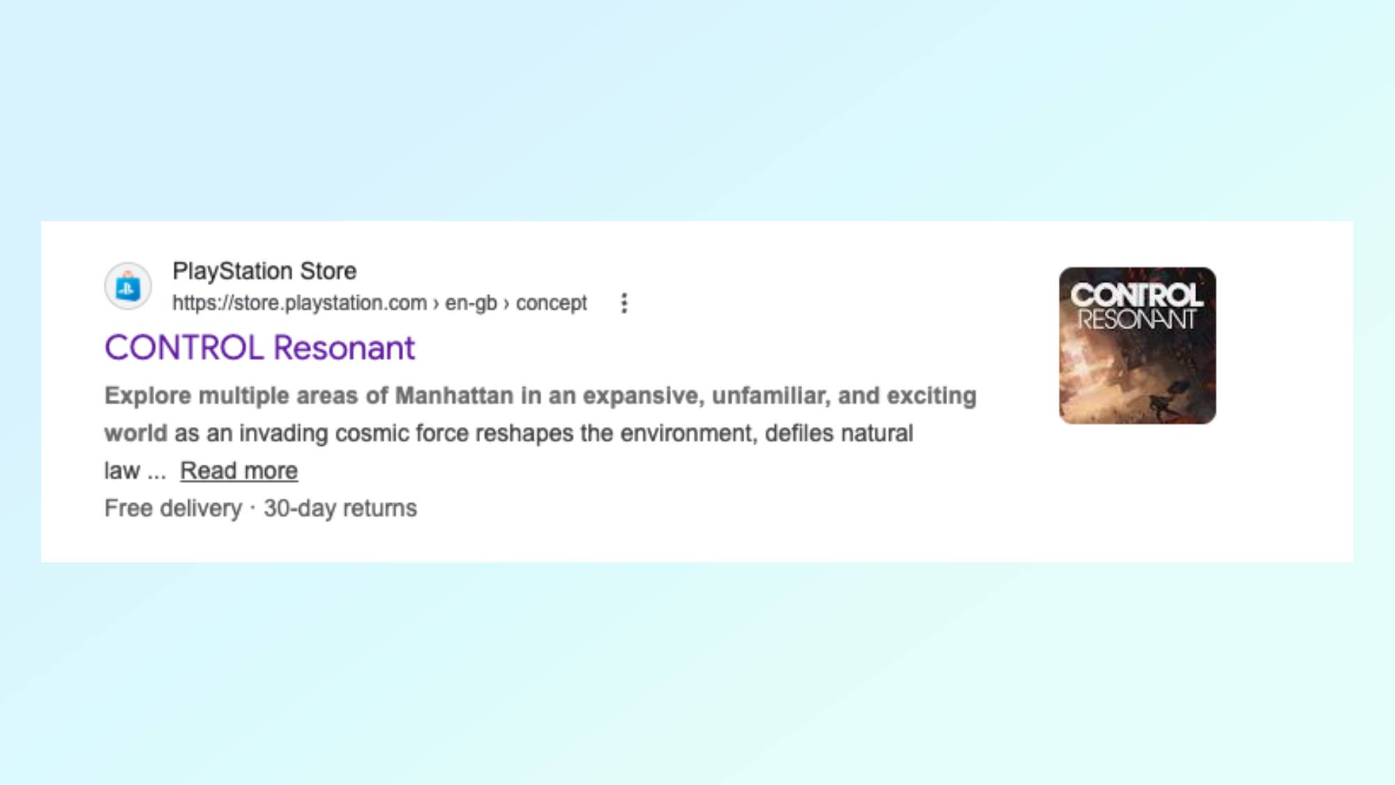PlayStation Store search results showing Control Resonant