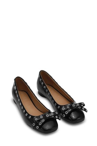 Black Eyelet Bow Ballerinas