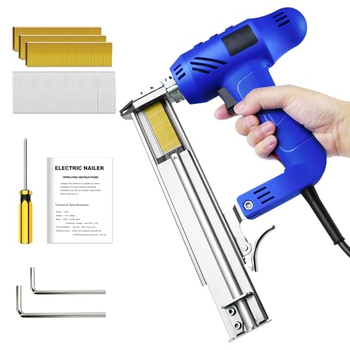 2 in 1 Electric Nail Gun for Wood, Heavy Duty Staple Gun, Corded Brad Nailer/stapler/nailer Tacker, Multifunction Upholstery Household Power Woodworking Diy Tool for Wood Floor Carpet Fence, Blue
