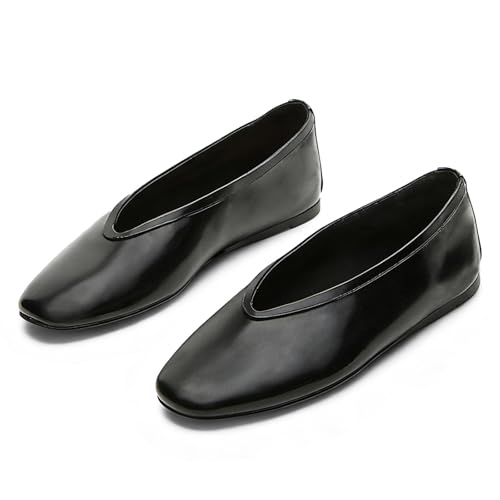 Kissasa Black Ballet Flats Shoes for Women Closed Square Toe Ballerina Shoes Slip on Work Office Casual Comfortable Dress Falts Black Size 8