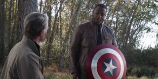 Anthony Mackie as Falcon / Sam Wilson holding Captain America shield