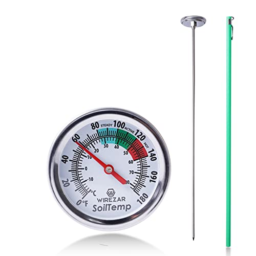 Backyard Compost Thermometer 16 Inch(no Batteries), Stainless Steel Soil Testing Thermometer, Easily Monitor the Temperature in Compost Bin, Ideal for Outdoor Use(16'')