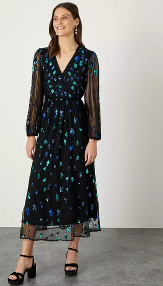 Monsoon Embellished Sequin Midi Dress - an example of a black dress suitable for a wedding