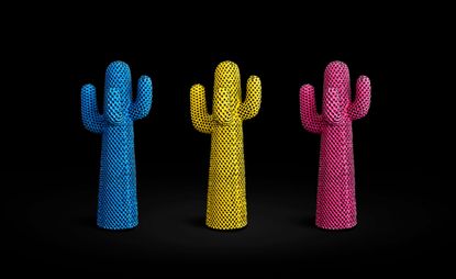 Gufram cactus in blue, yellow and pink with black spikes