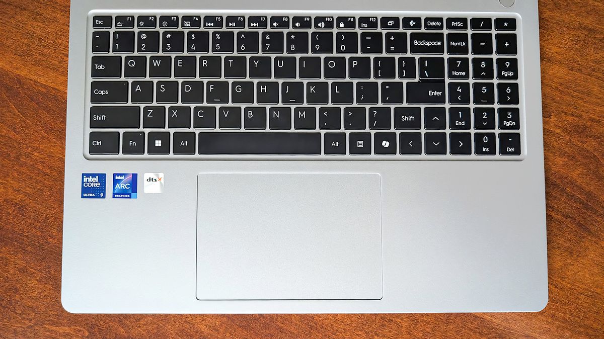 A top down view of the keyboard on the Geekom GeekBook X16 Pro.