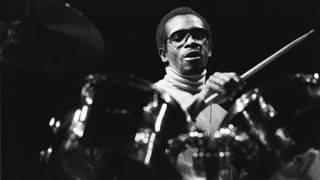 Nigerian drummer Tony Allen performs live on stage at the Melkweg in Amsterdam, Netherlands on 11th March 1988