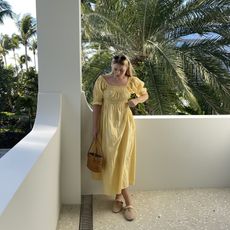 Who What Wear Natalie Gray Herder Wearing Yellow Doen Dress