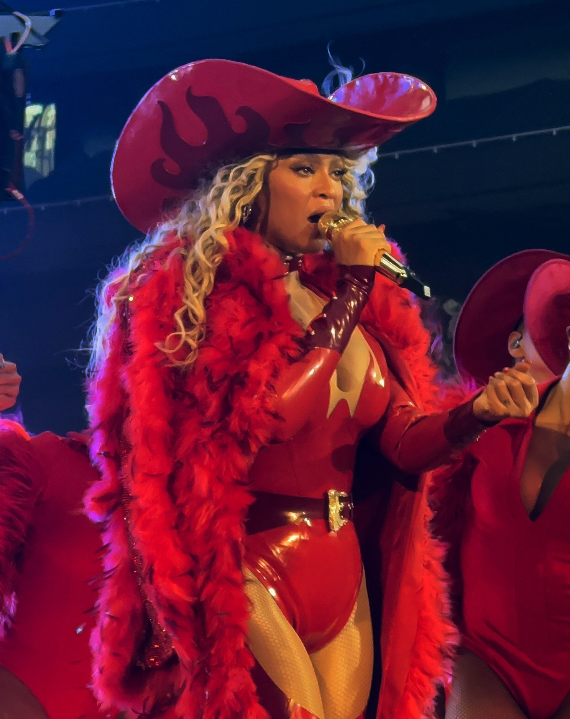 Beyoncé styles a red latex Poster girl look on the 'cowboy carter' tour in London