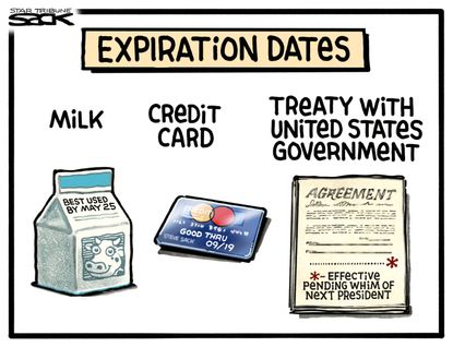 Political cartoon U.S. expiration dates international treaties