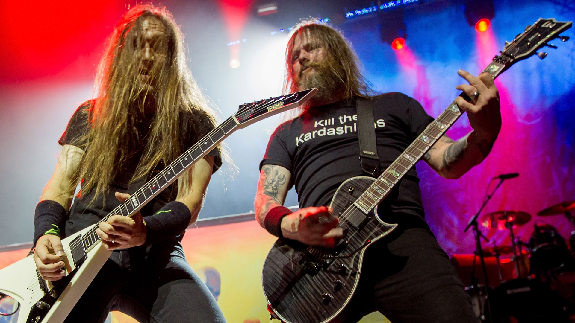 Guitarists Lee Altus and Gary Holt of Exodus perform at Fox Theater on November 11, 2014 in Oakland, California