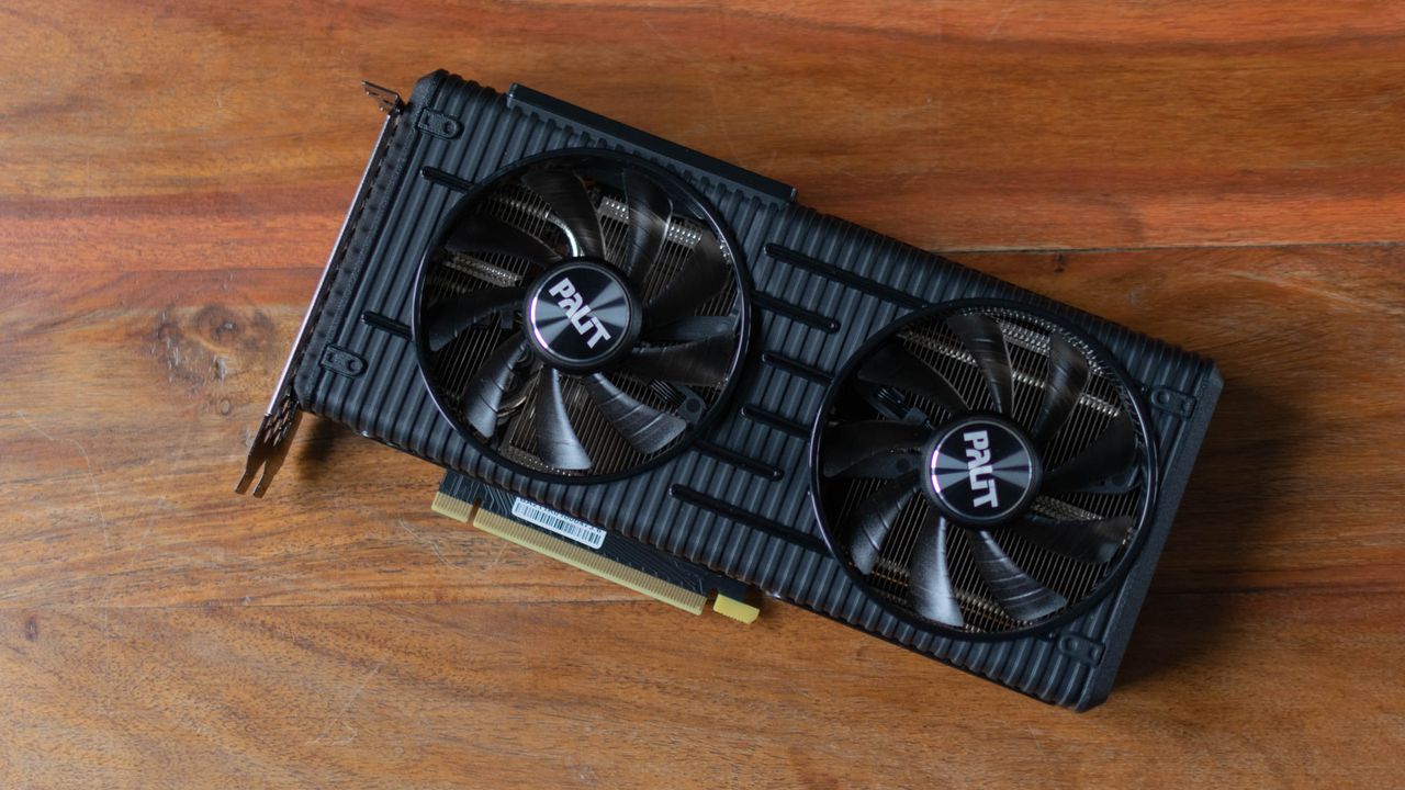 A photograph of the Palit RTX 3060 Dual on a table