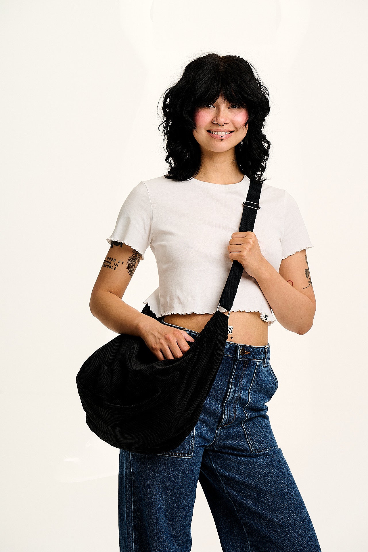 Blaine - Corduroy Crossbody Bag in Black - Black