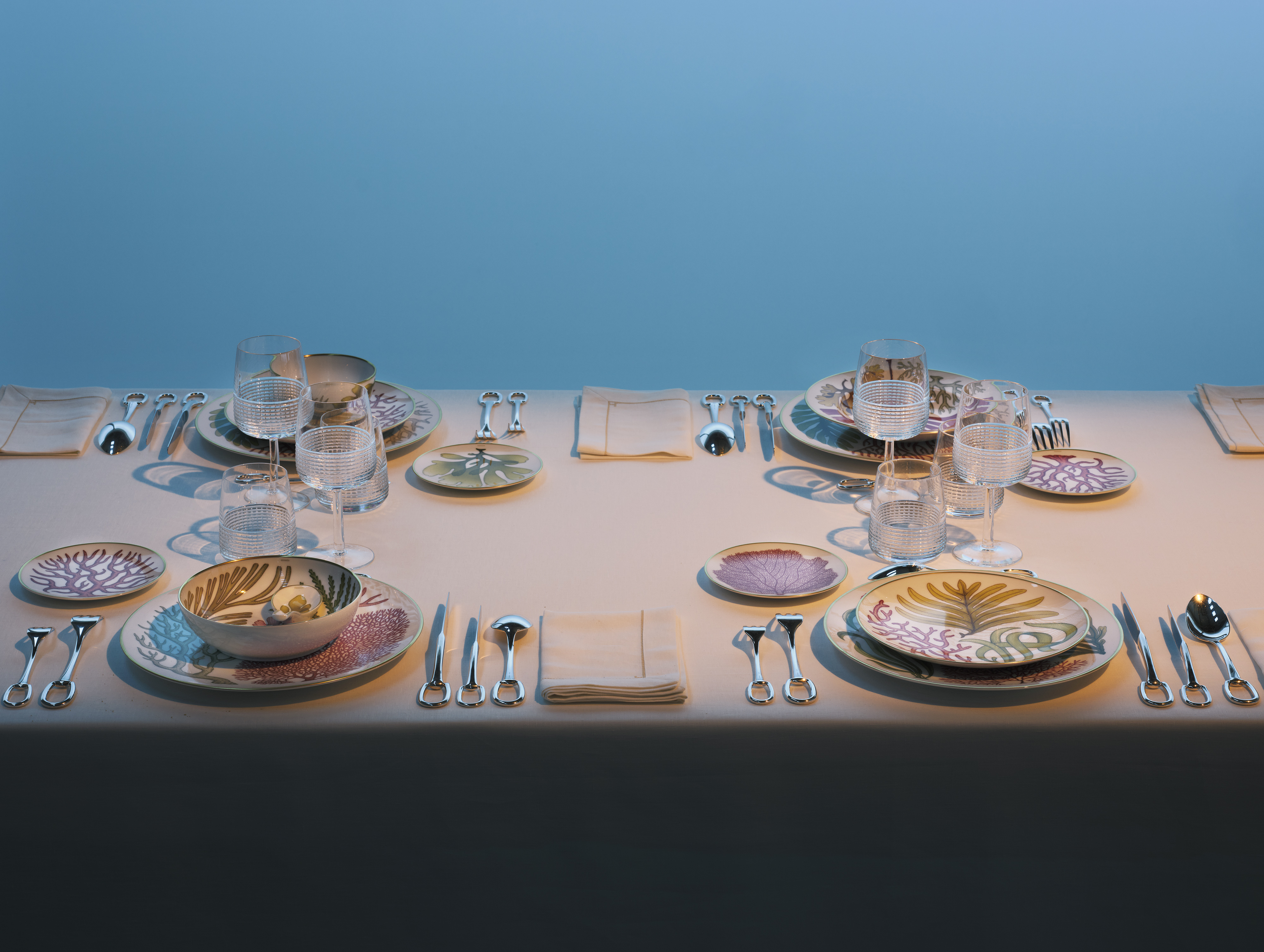 Hermes Tableware with botanical marine illustrations