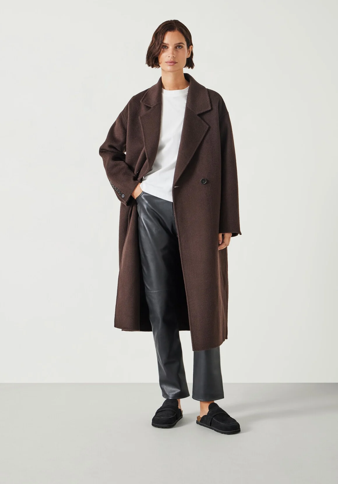 Weekday Wool Blend Car Coat in Dark Brown