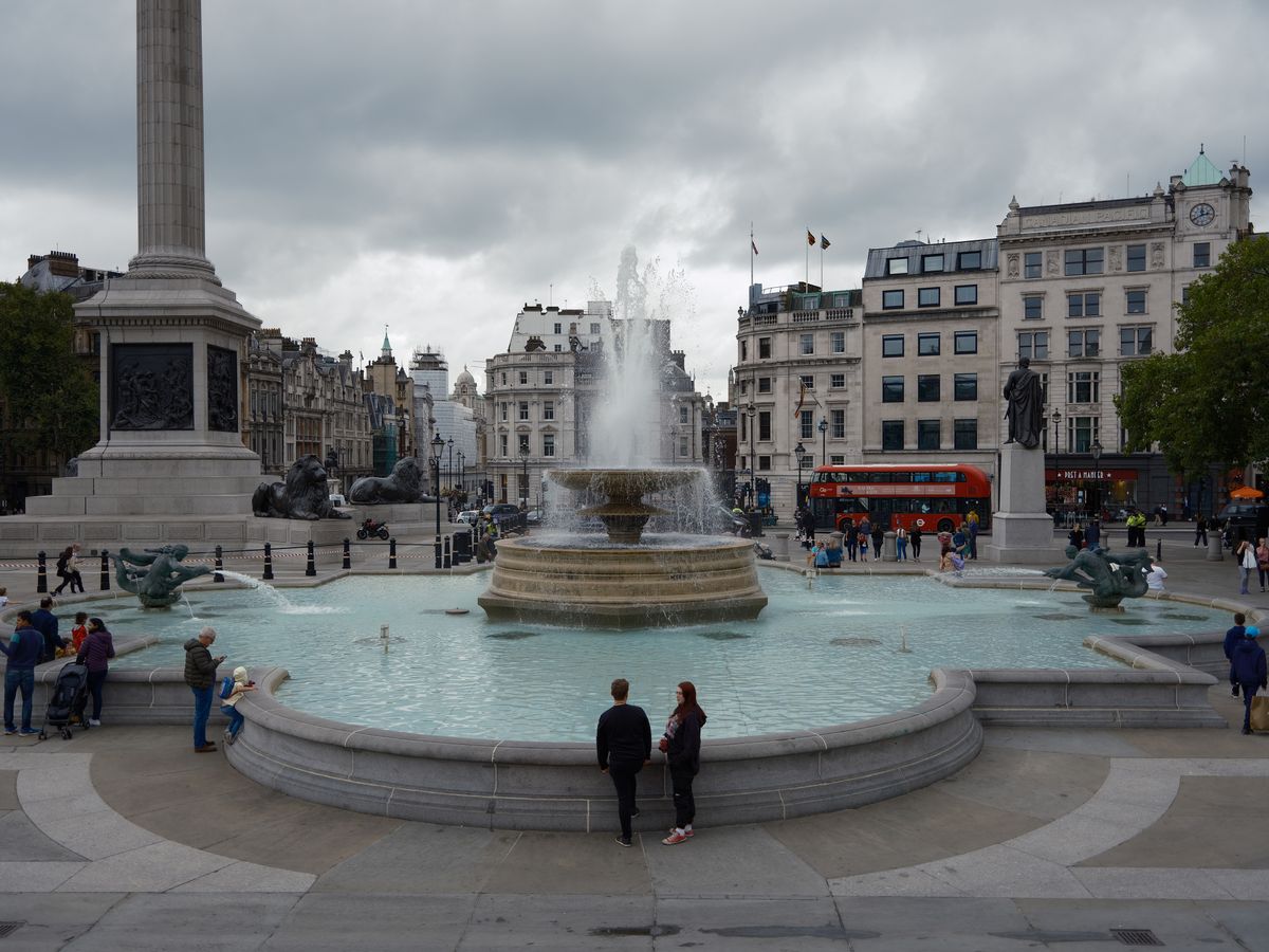 The fountains at Trafalgar Square in London