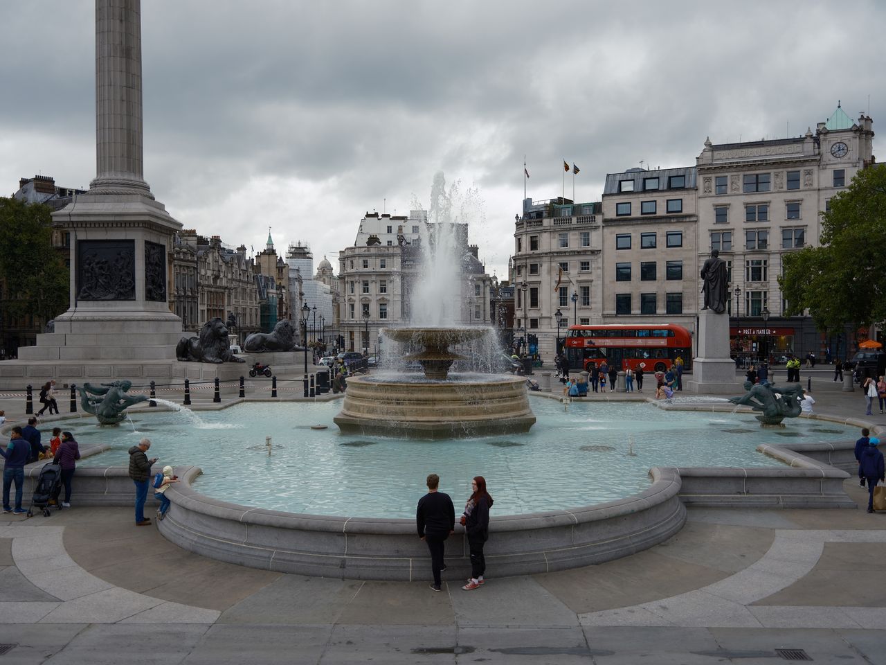The fountains at Trafalgar Square in London