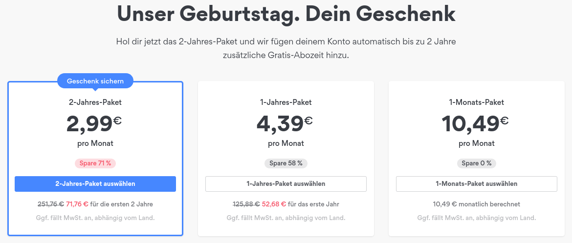 Die Preise für NordVPN im Überblick