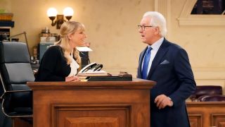 Melissa Rauch and John Larroquette on Night Court