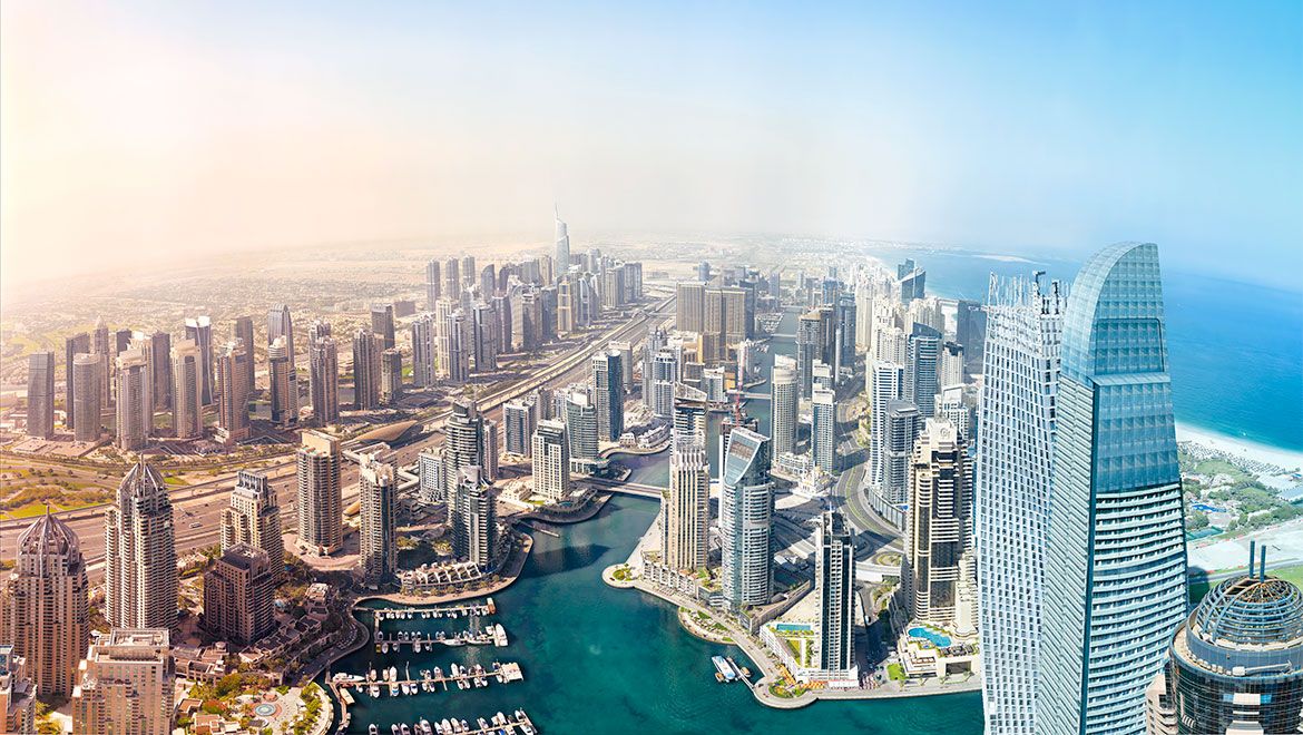 Birds eye view of Dubai landscape