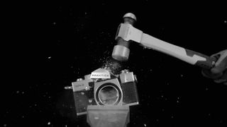 'Camera Obsolete?' is a participatory installation and major public exhibition confronting the collapse of photography’s mechanical era. Conceived and produced by Belfast Photo Festival, audiences are invited to destroy, dismantle, repair or recast obsolete cameras into new sculptural forms. Part participation, part spectacle and part material transformation, the exhibition forces questions of authorship, truth and the erosion of photography as a physical, tangible medium. (Toby Smith / Belfast Photo Festival)