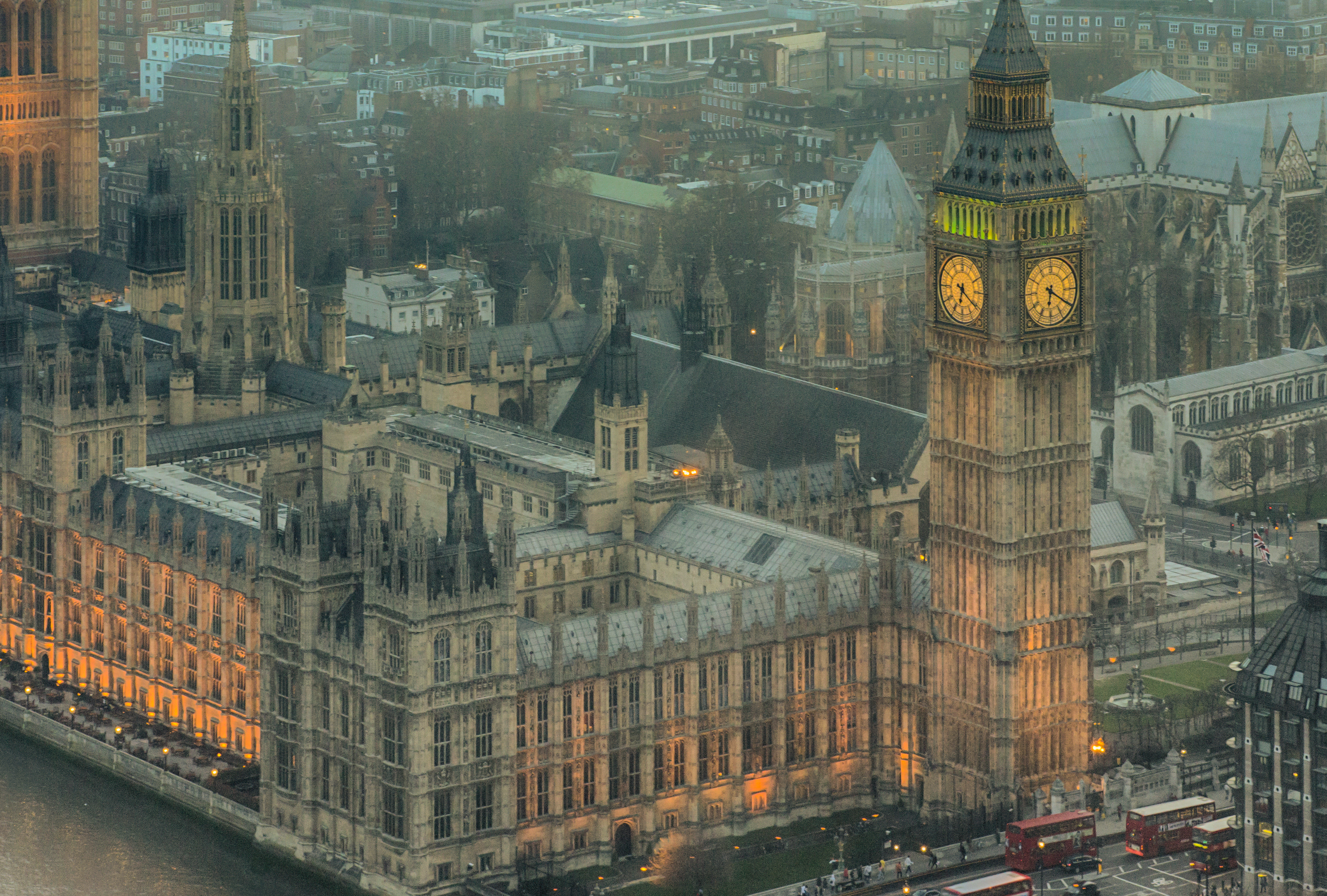 Houses of Parliament and Big Ben photographed from above