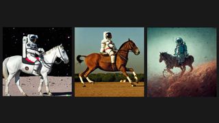Three images of an astronaut riding a horse created in the best AI image generators