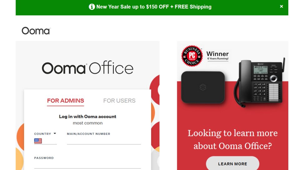 Ooma Office website screenshot (January 2026).