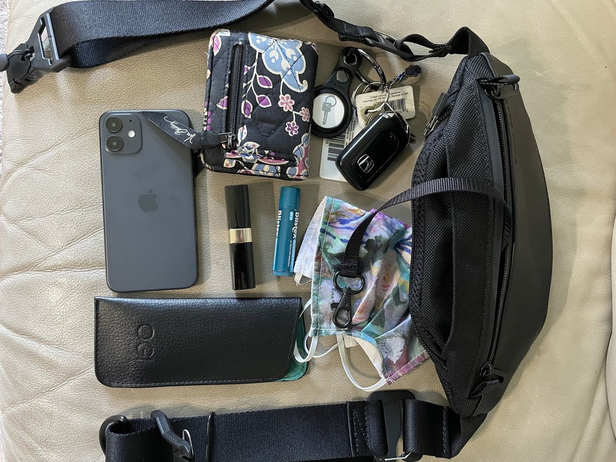 Waterfield Mini Hip Sling Bag Flat Lay Contents