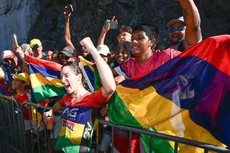 TOURNON-SUR-RHONE, FRANCE - AUGUST 06: Stage winner Kimberley Le Court Pienaar of Mauritius and Team AG Insurance - Soudal meets the fans after the 5th Tour de France Femmes 2026, Stage 6 a 153.4km stage from Montbrison to Tournon-sur-Rhon / #UCIWWT / on August 06, 2026 in Tournon-sur-Rhone, France. (Photo by Tim de Waele/Getty Images)