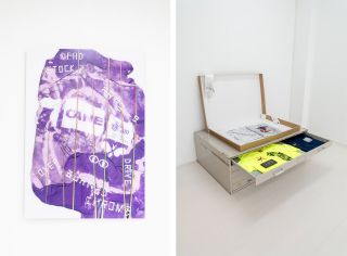 Installation view of ‘Avoidstreet = Clothes, Jpegs and Lyrics’.