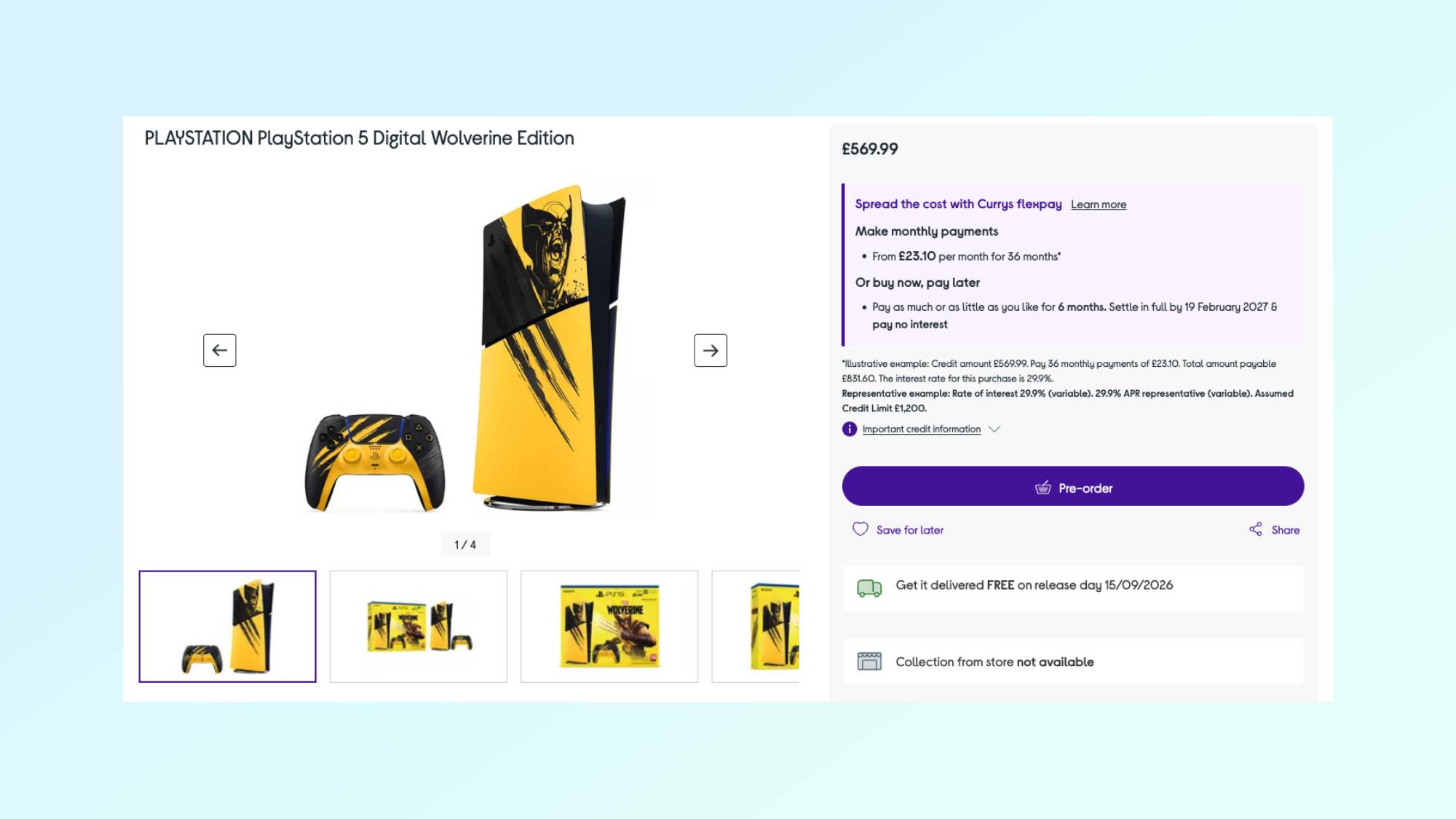 Currys listing page for the limited edition Wolverine PS5 console bundle
