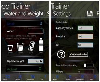 Water/Weight and Settings Pages